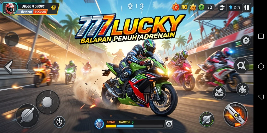 Tampilan gameplay balapan motor yang mendebarkan di 777LUCKY.