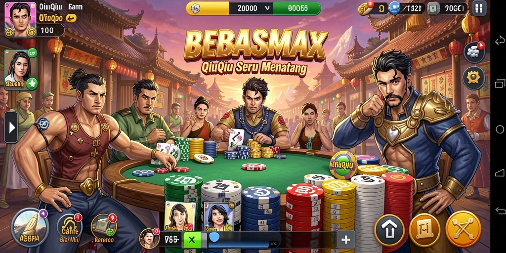 Tampilan menarik dari gameplay QiuQiu di BEBASMAX.