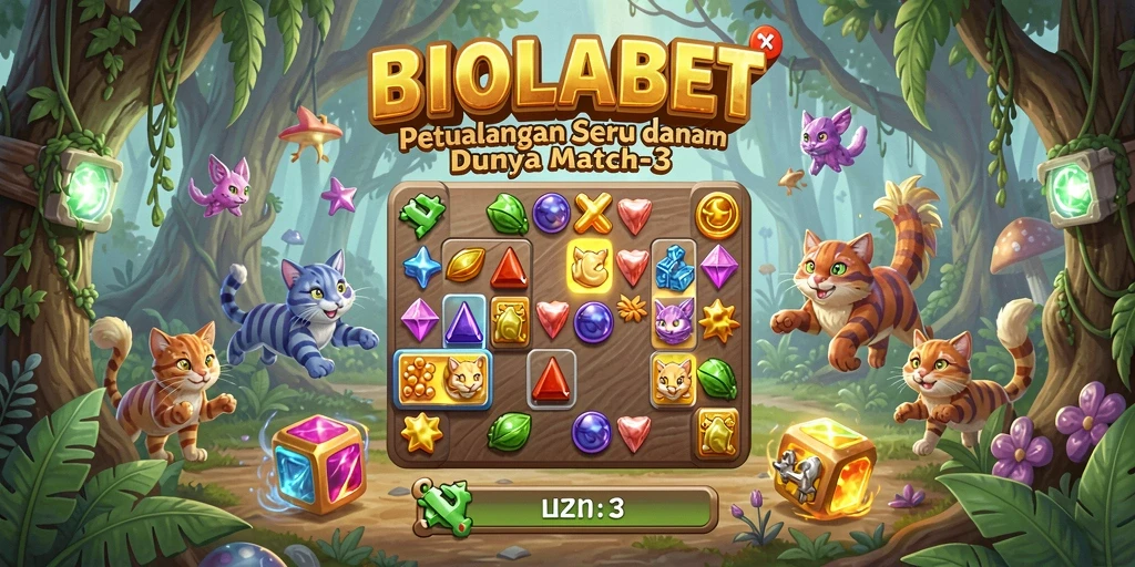 Screenshot gameplay Match-3 yang penuh warna dan seru.
