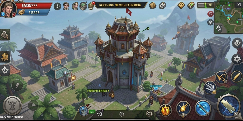 Tampak gameplay menegangkan dengan menara berjaga menghadapi serangan musuh.