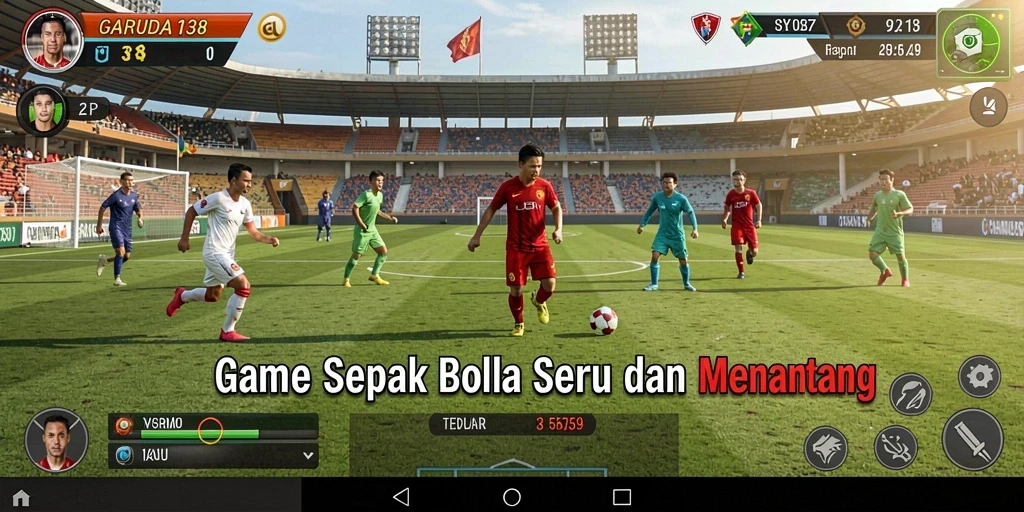 Tangkapan layar utama GARUDA138 menunjukkan aksi pemain di lapangan sepak bola.