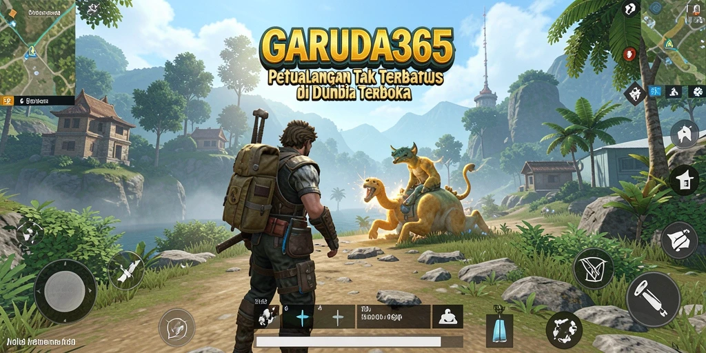 Screenshot gameplay GARUDA365 menampilkan eksplorasi dunia terbuka yang luas.
