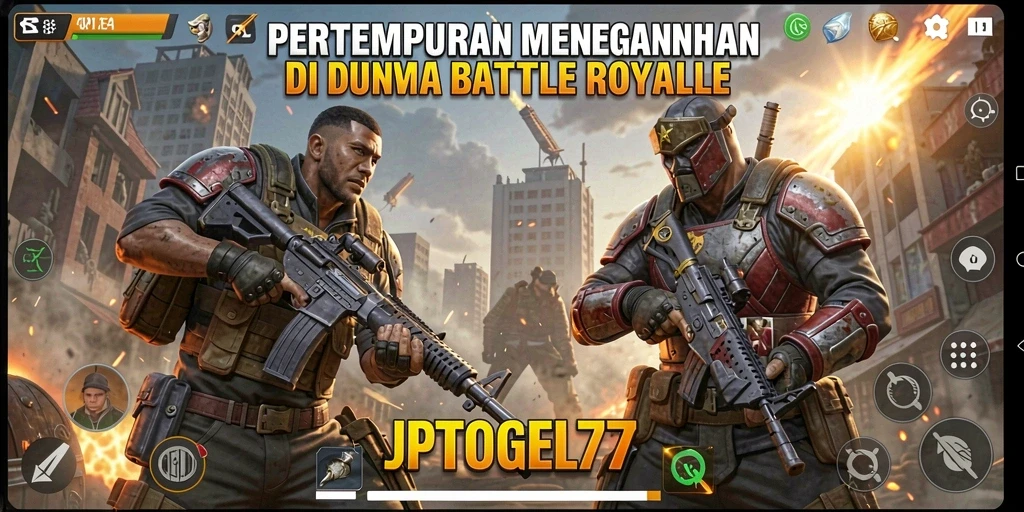 Gameplay JPTOGEL77 yang mendebarkan dalam suasana pertempuran Battle Royale.