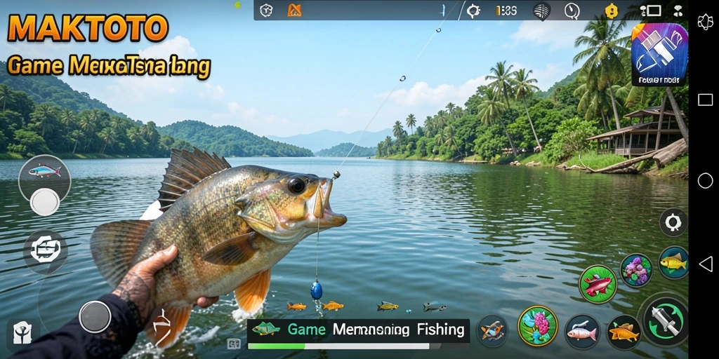 Tangkapan besar dalam gameplay memancing yang seru.