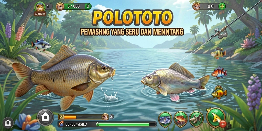 Tampilan gameplay POLOTOTO yang menarik saat menangkap ikan.