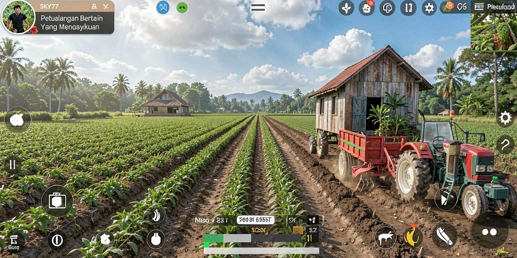 Tampilan gameplay SKY77 dengan kegiatan bertani yang seru.